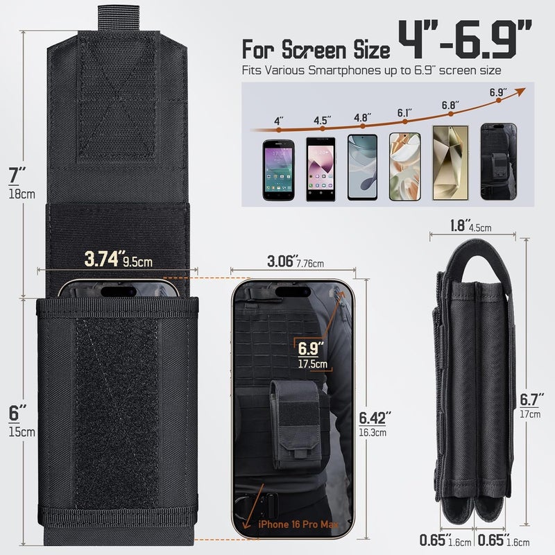 RXW Molle Phone Pouch Tactical Phone Holster Universal Dual Cell Phone Holder Utility EDC Pouch with US Flag Patch - Image 2